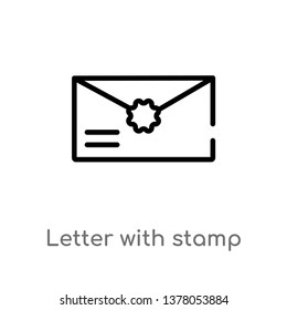 letter with stamp vector line icon. Simple element illustration. letter with stamp outline icon from social concept. Can be used for web and mobile