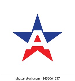 the letter a in a star with blue and red variations. suitable for website icons, patriot logos and sport logos.