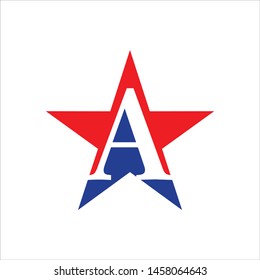the letter a in a star with blue and red variations. suitable for website icons, patriot logos and sport logos.