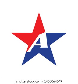 the letter a in a star with blue and red variations. suitable for website icons, patriot logos and sport logos.