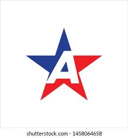 the letter a in a star with blue and red variations. suitable for website icons, patriot logos and sport logos.