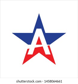the letter a in a star with blue and red variations. suitable for website icons, patriot logos and sport logos.