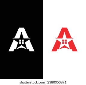 Letter A Star Logo Design. Black and White Logo. Usable for Business Logos. Flat Vector Logo Design Template