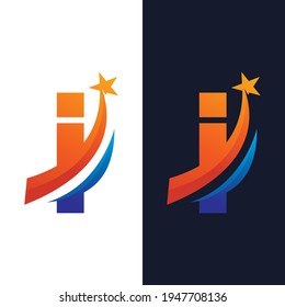 Letra I Con Ilustración Del Vector De Diseño Con Logotipo Star