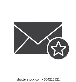 Letter with star mark icon. Email add to favorite silhouette symbol. Negative space. Vector isolated illustration
