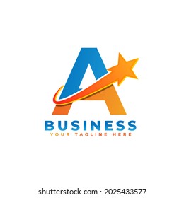 Letter A with Star Swoosh Logo Design. Suitable for Start up, Logistic, Business Logo Template