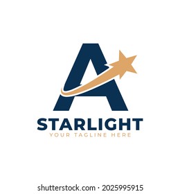 Letter A with Star Swoosh Logo Design. Suitable for Start up, Logistic, Business Logo Template