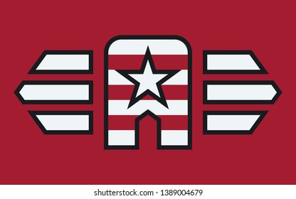 Letter A Star Uppercase Stripes American Army Style