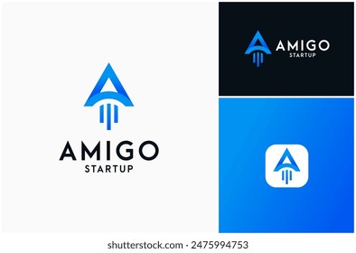 Letter A Startup Launch Fly Rocket Boost Speed Fast Innovation Vector Logo Design Illustration