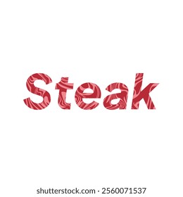 Letter steak from fresh raw meat with marble. Vector latin meat alphabet.  Red tenderloin beef meat font for restaurants, butcher shop, farmers market.