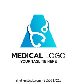 Letter A Stethoscope Logo Design Template Inspiration, Vector Illustration.