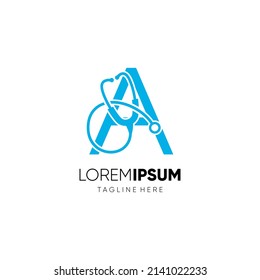 Letter A Stethoscope Logo Design Vector Icon Graphic Emblem Illustration 