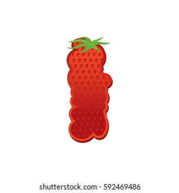 Letter I Strawberry Font. Red Berry Lettering Alphabet. Fruits ABC