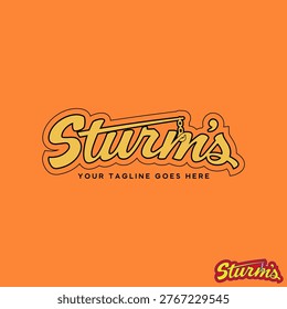 Letter Strums serif font with crane pulley hook hanging engineering machine logo design graphic concept creative premium vector stock image top sell