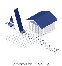 The letter A in the style of isometry. The word "architect" in isometry. Vector graphics. Isometry.