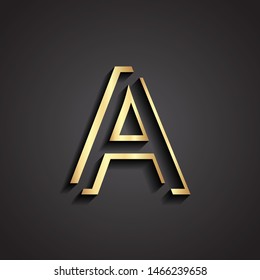 letter A stylized 3d golden symbol with shadow