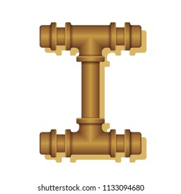 Letter I stylized as a pipes. Loft, steam punk style. Vector font.