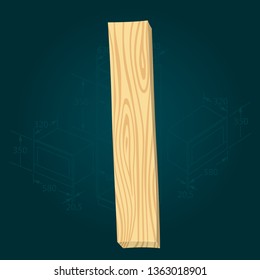 Letter I - stylized vector font made from wooden planks hammered with iron nails.