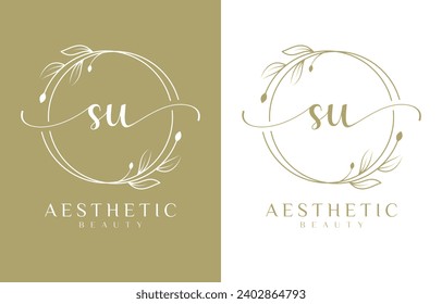 Letter SU Beauty Logo with Flourish Ornament