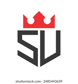 Letter SU Crown Logo. Crown on Letter SU Logo Design Template