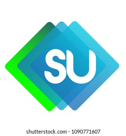 Letter SU logo with colorful geometric shape, letter combination logo design for creative industry, web, business and company.