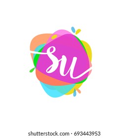 Letter SU logo with colorful splash background.