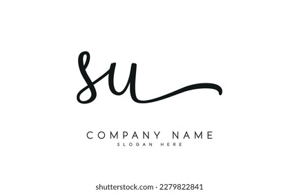 letter SU logo design handwriting signature style vector template.