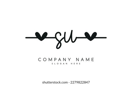 letter SU logo design handwriting signature style vector template.