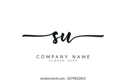 letter SU logo design handwriting signature style vector template.