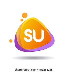 Letter SU logo in triangle splash and colorful background, letter combination logo design for creative industry, web, business and company.