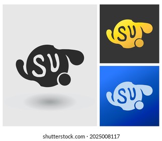 Letter SU monogram playful shape vector modern logo template