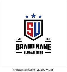 letra SU monograma escudo estrela logotipo design vetor modelo