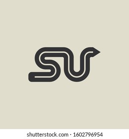 Letter SU pencil shape logo design. Link icon in flat style isolated on grey background. Graphic alphabet symbol for your corporate business identity, website, app, UI. Arts logo design inspiration.