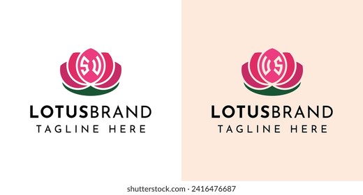 Letter SU and US Lotus Logo Set, suitable for business related to lotus flowers with SU or US initials.