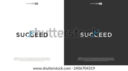 letter SUCCEED wordmark logo typography. A logo representing the synergy of success, where various elements come together harmoniously to create a pow