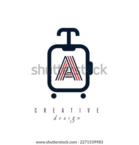 Letter A with Suitcase Bag and Air Plane for Travel and Trip Agent Business Logo Idea. Recreation, Voyage, Vacation, Transport Service Company Logo