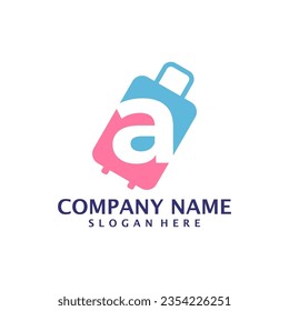 Letter A with Suitcase logo design vector. Initial A with Suitcase logo design template concept