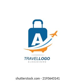 letter A with suitcase travel bag logo vector template. logo for travel label, tourism, journey posters, airways identity, and tech transportation