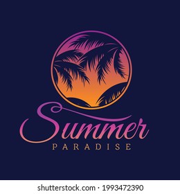 Letter Summer Paradise with leaf of palm tree. Vector illustration EPS.8 EPS.10