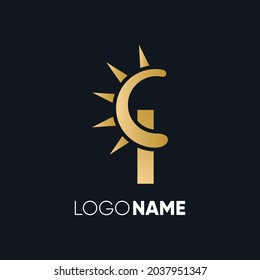 Letter I Sun Logo Design Vector Icon Graphic Illustration Emblem Background Template