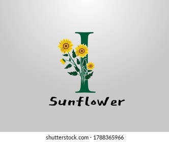 I Letter with sunflower vector design. Flower Plant I Logo Icon. Typography design
