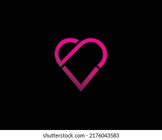 Letra SV, VS Heart Shape Logo Design. Boda, Amor o Valentín, Camisa Pareja y Plantilla de vectores Médico Corazón.