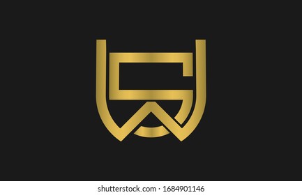 Letter SW, WS monogram and shield sign combination. Line art logo design. Symbolizes reliability, safety, power, security.