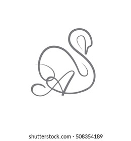 A letter swan vector logo template. Linear illustration