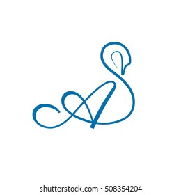 A letter swan vector logo template. Linear  illustration
