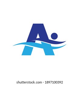 letter A swim logo template