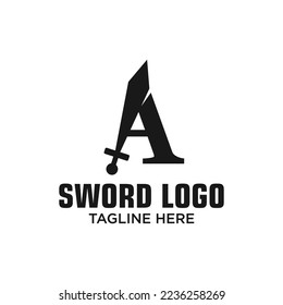 Letter A Sword Logo Design Template Inspiration, Vector Illustration.