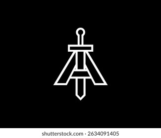Ein Schwert Logo Design, Buchstaben ein Schwert Logo, ein Krieger Logo, ein Kriegszeichen, ein schicker Krieg