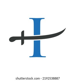 Letter I Swords Logo Vector Template. Swords Icon For Protection and Privacy Symbol