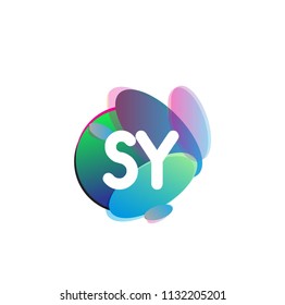 Letter SY logo with colorful splash background, letter combination logo design for creative industry, web, business and company.